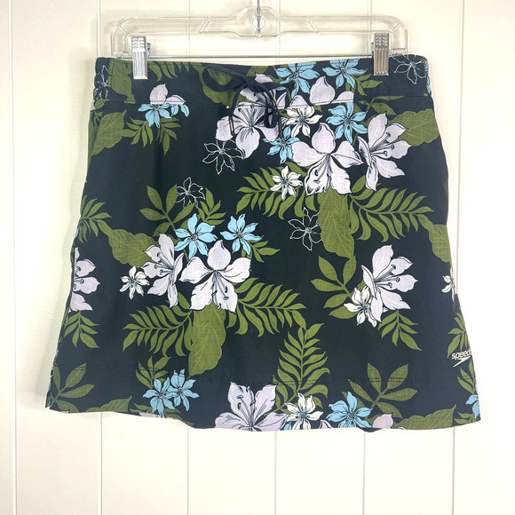 Speedo Black with Floral Swim Skort with Pockets SZ M - Picture 1 of 9